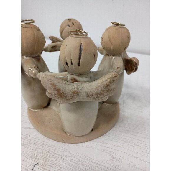 Vintage Art Pottery Ceramic Beige Angel Circle of Friends Candle Holder Figural - Picture 4 of 10